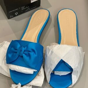 J Crew Women's Satin Brazilian Blue Slide Sandals New 9